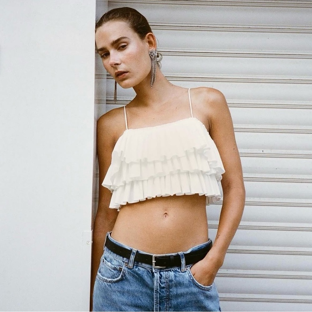 Zara Womens Ruffled Crop Top - Size Small